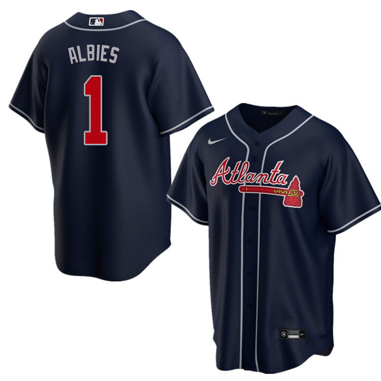 Nike Men #1 Ozzie Albies Atlanta Braves Baseball Jerseys Sale-Navy